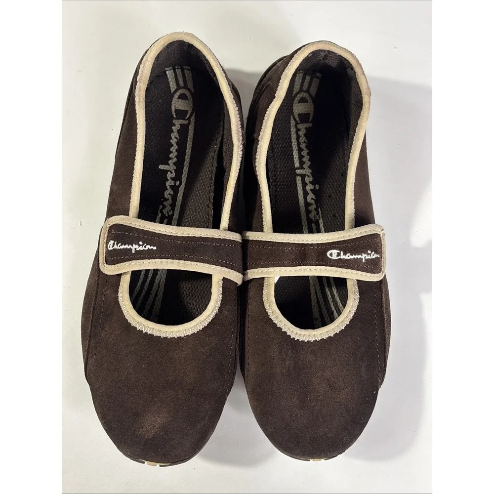 Champion Mary Jane Sneaker Flats Women's Size 8.5 Brown Leather Comfort Slip On - Picture 3 of 7